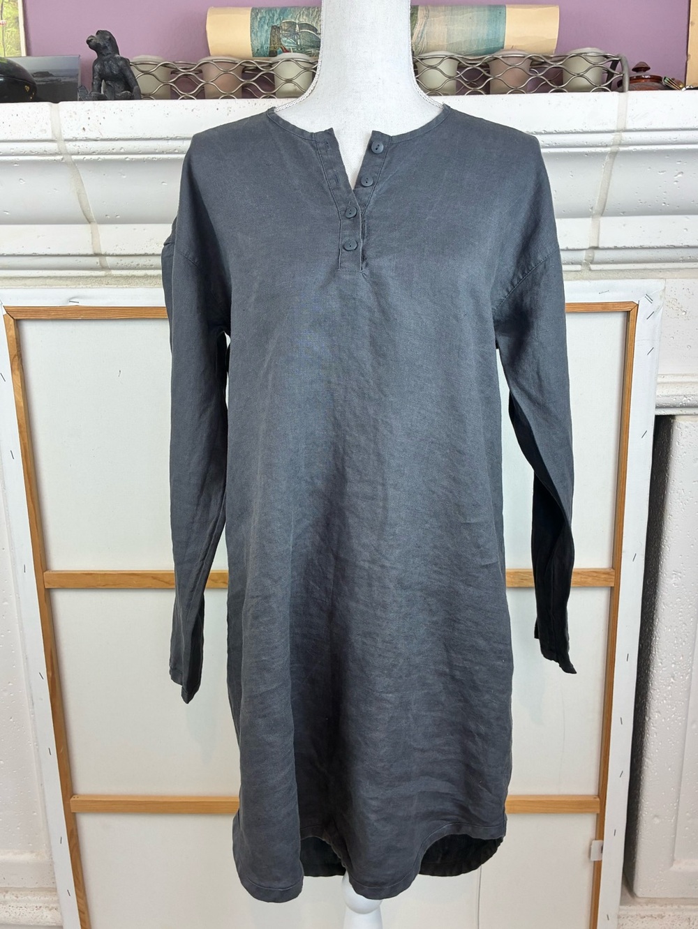 Parachute NWOT Charcoal Gray Fine Linen Shirt Dress oversized